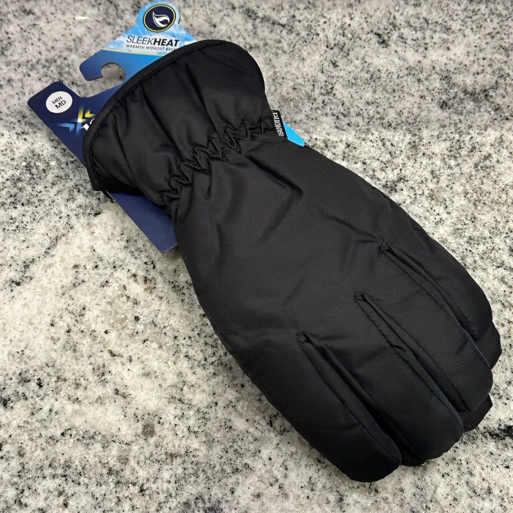 Isotoner Men MD Packable Gloves Black SleekHeat smartDRI Touchscreen Tech Winter
